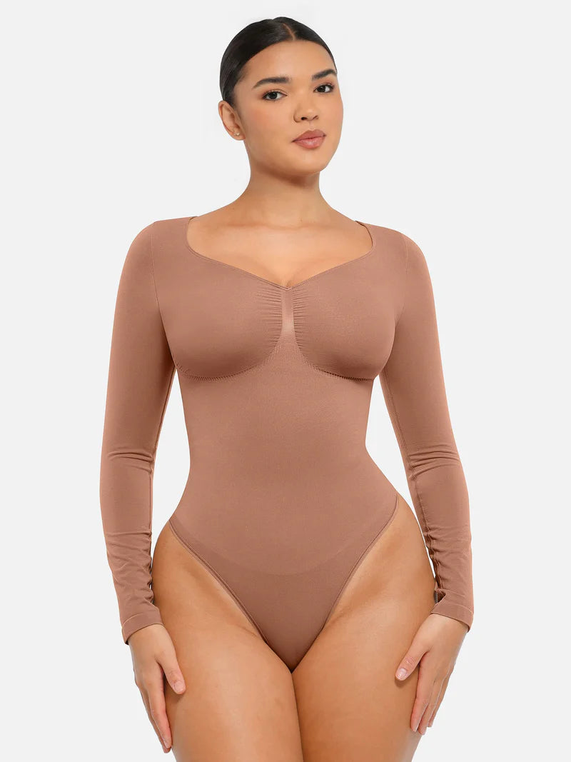 Madella Seamless Long Sleeve Tummy Control Thong Bodysuit