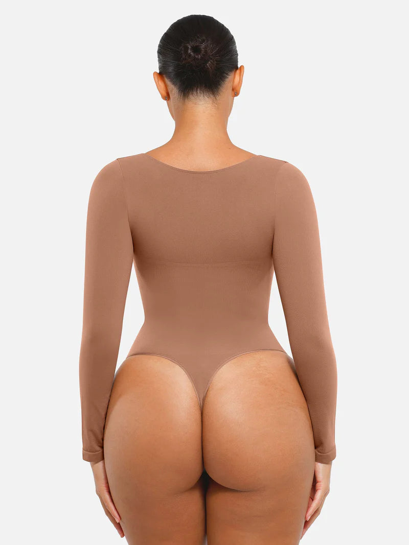 Madella Seamless Long Sleeve Tummy Control Thong Bodysuit