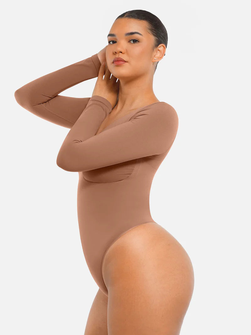 Madella Seamless Long Sleeve Tummy Control Thong Bodysuit