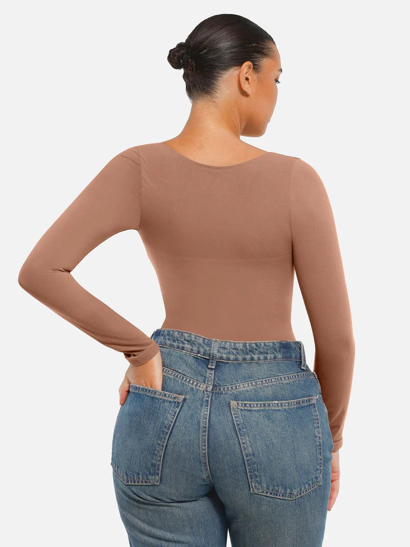 Madella Seamless Long Sleeve Tummy Control Thong Bodysuit