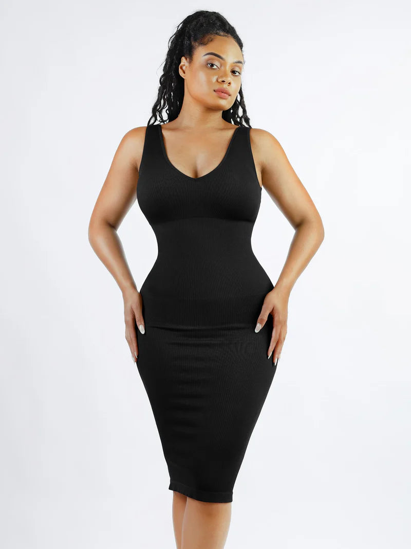 Madella Seamless Eco-Friendly V-Neck Shaping Dress with Removable Pads