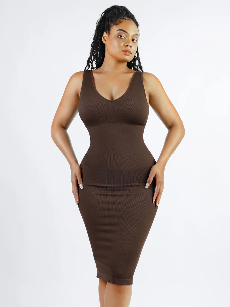Madella Seamless Eco-Friendly V-Neck Shaping Dress with Removable Pads
