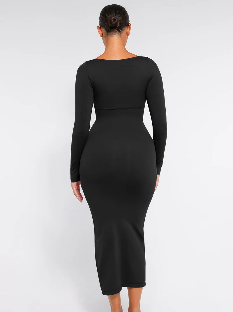 Madella Seamless Long Sleeve Shaper Dress with Removable Pads and High Slit