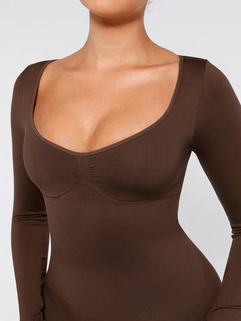 Madella Seamless Long Sleeve Shaper Dress with Removable Pads and High Slit