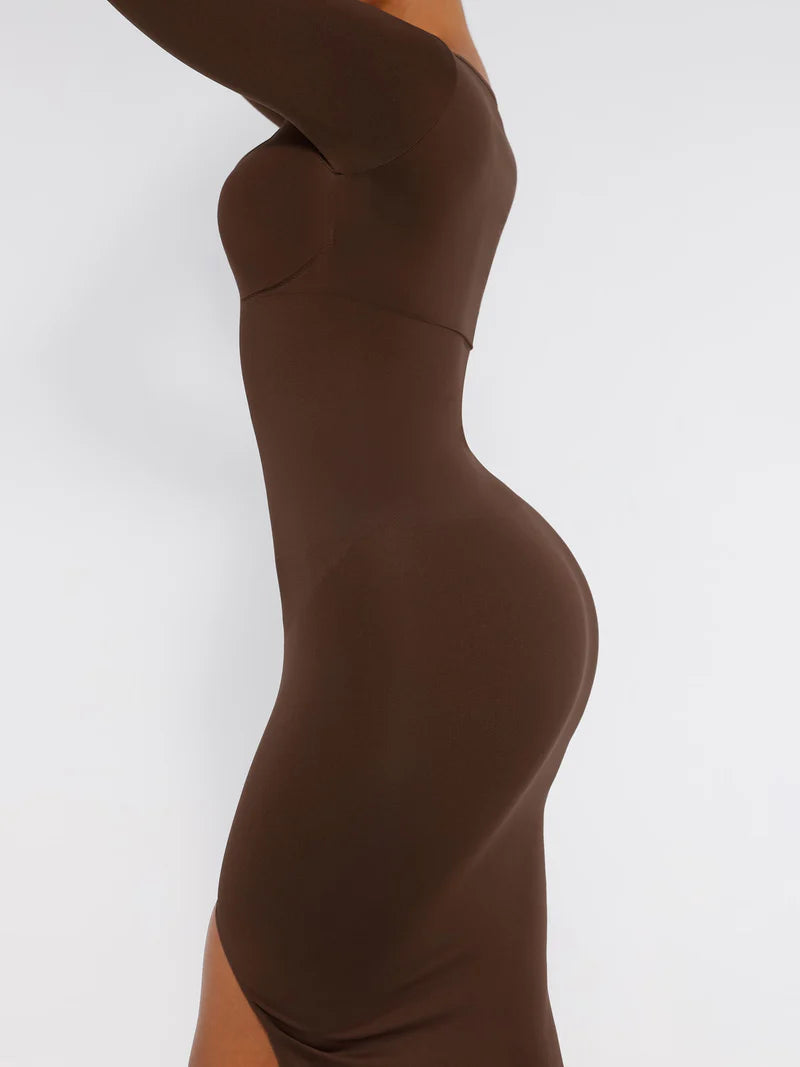 Madella Seamless Long Sleeve Shaper Dress with Removable Pads and High Slit