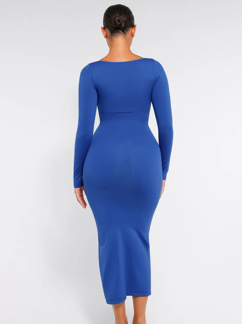 Madella Seamless Long Sleeve Shaper Dress with Removable Pads and High Slit