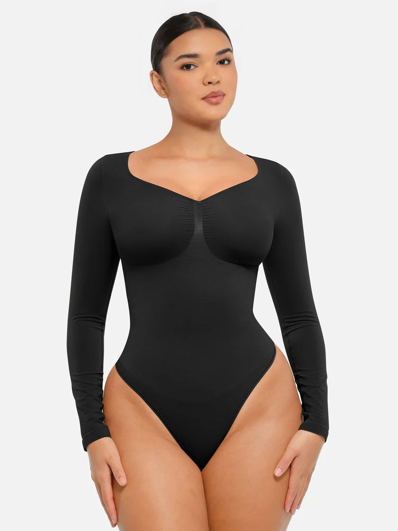 Madella Seamless Long Sleeve Tummy Control Thong Bodysuit