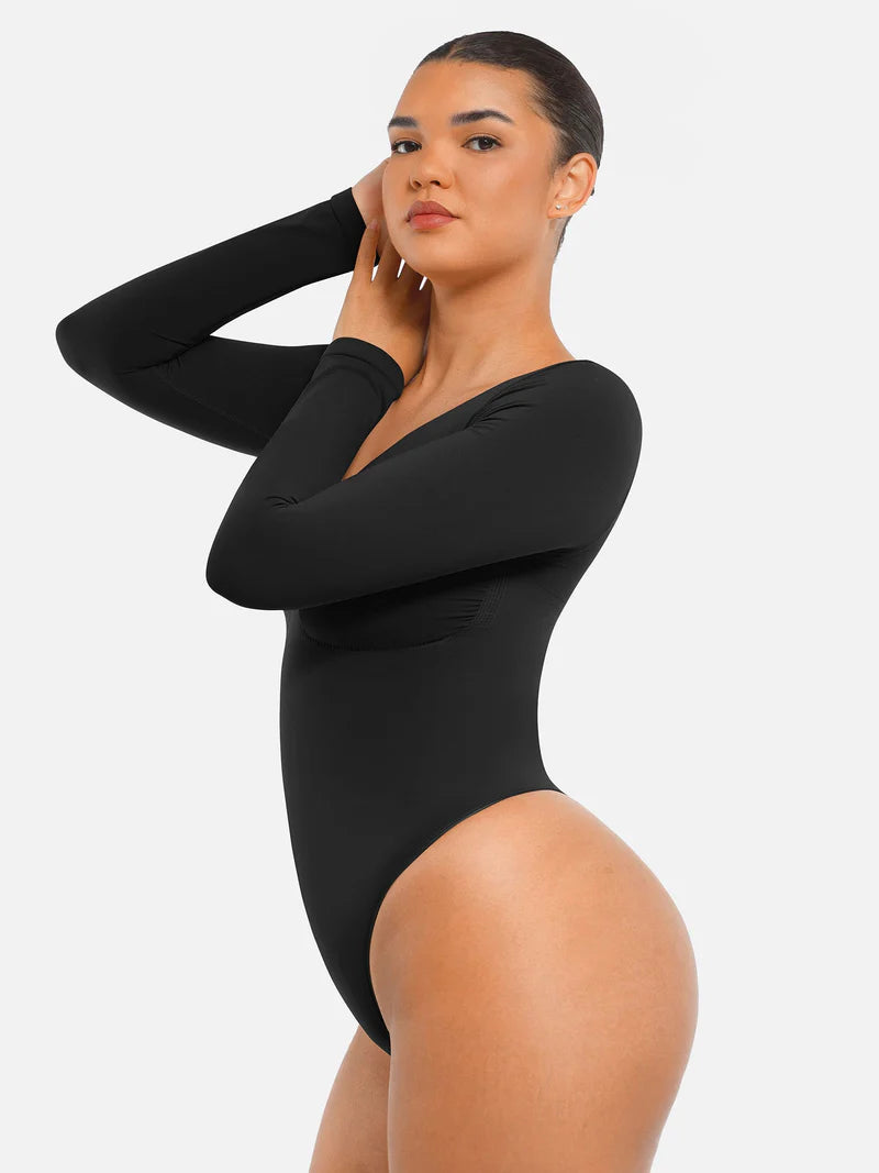 Madella Seamless Long Sleeve Tummy Control Thong Bodysuit