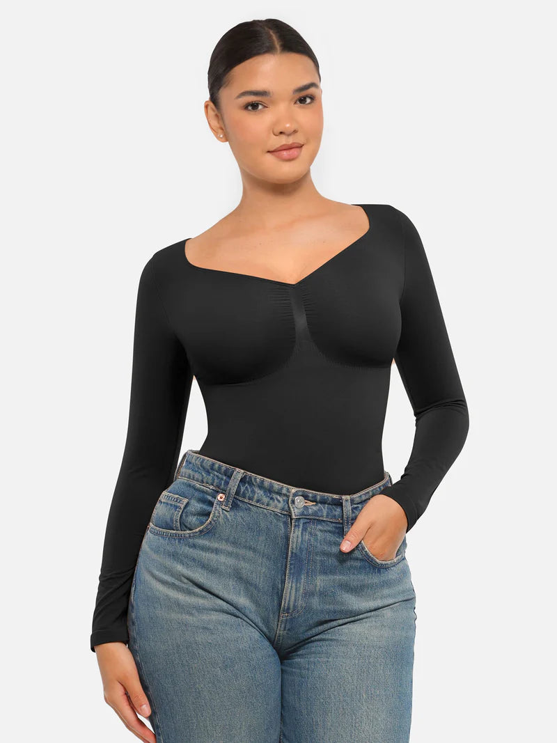 Madella Seamless Long Sleeve Tummy Control Thong Bodysuit