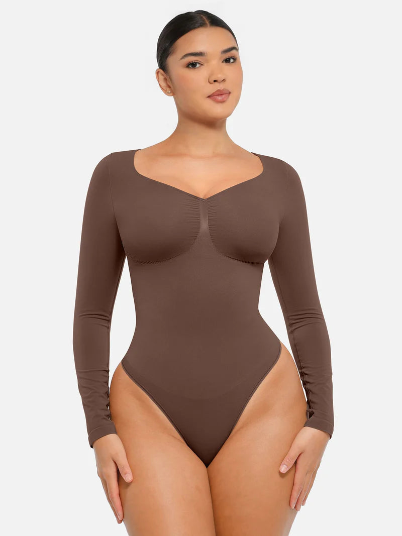 Madella Seamless Long Sleeve Tummy Control Thong Bodysuit