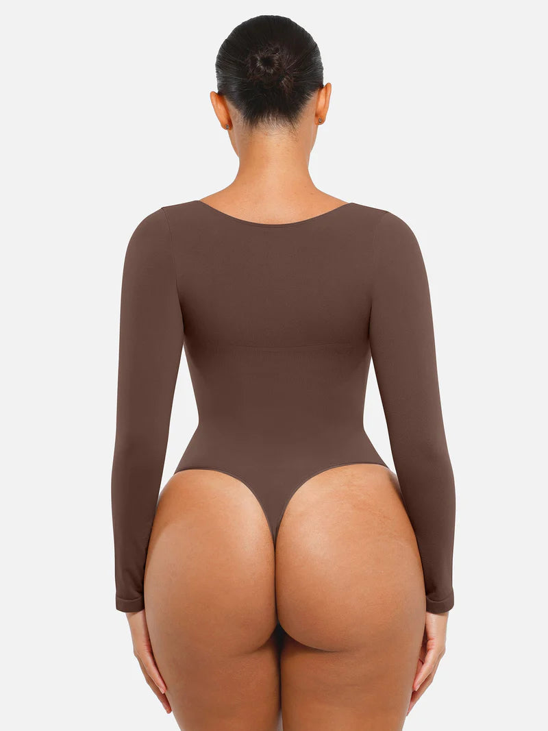 Madella Seamless Long Sleeve Tummy Control Thong Bodysuit