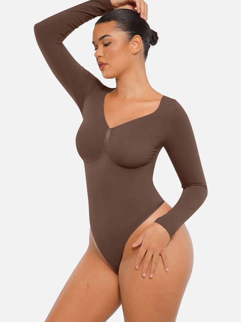 Madella Seamless Long Sleeve Tummy Control Thong Bodysuit