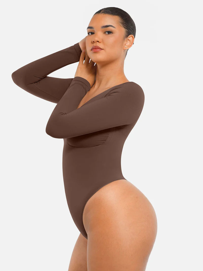 Madella Seamless Long Sleeve Tummy Control Thong Bodysuit