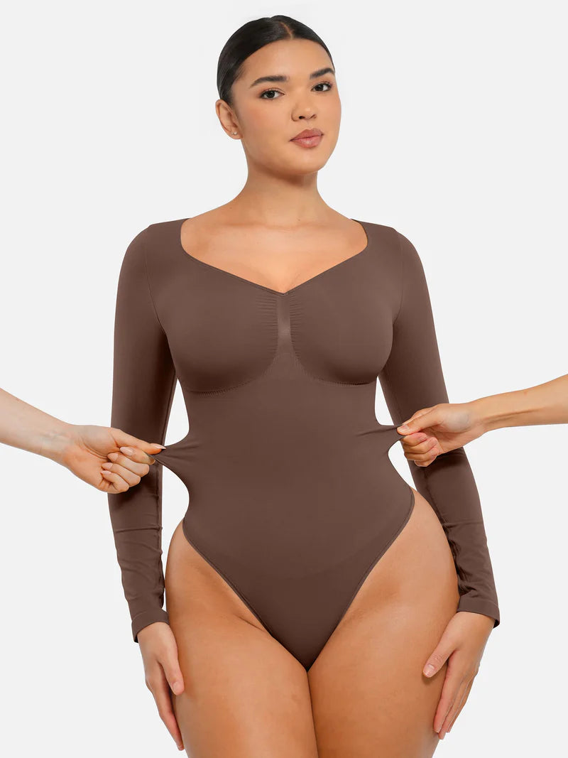 Madella Seamless Long Sleeve Tummy Control Thong Bodysuit