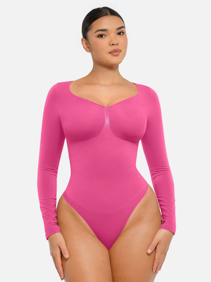 Madella Seamless Long Sleeve Tummy Control Thong Bodysuit