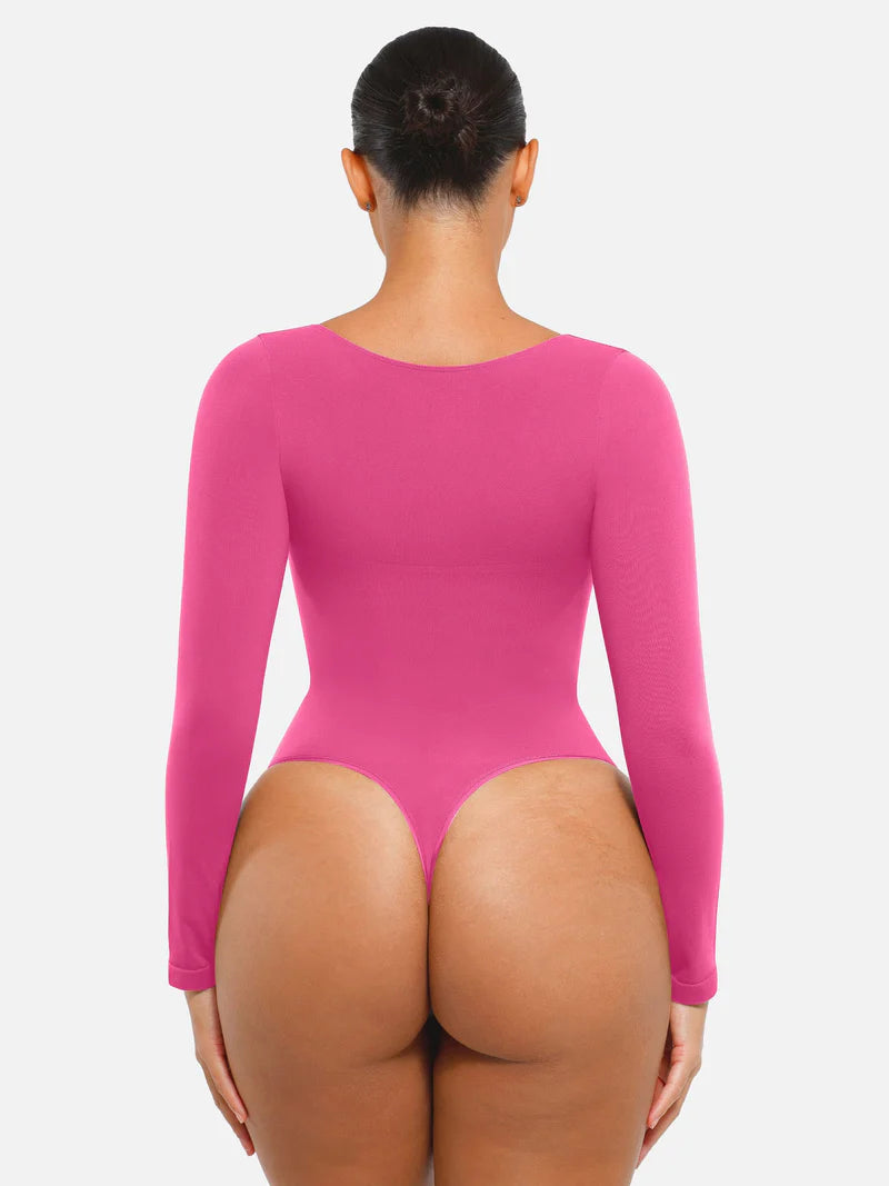 Madella Seamless Long Sleeve Tummy Control Thong Bodysuit