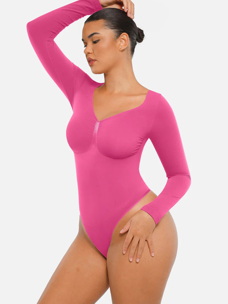 Madella Seamless Long Sleeve Tummy Control Thong Bodysuit
