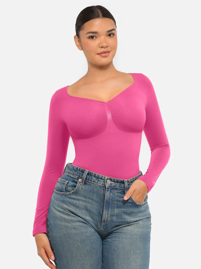 Madella Seamless Long Sleeve Tummy Control Thong Bodysuit