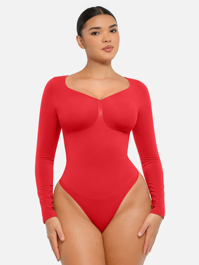 Madella Seamless Long Sleeve Tummy Control Thong Bodysuit