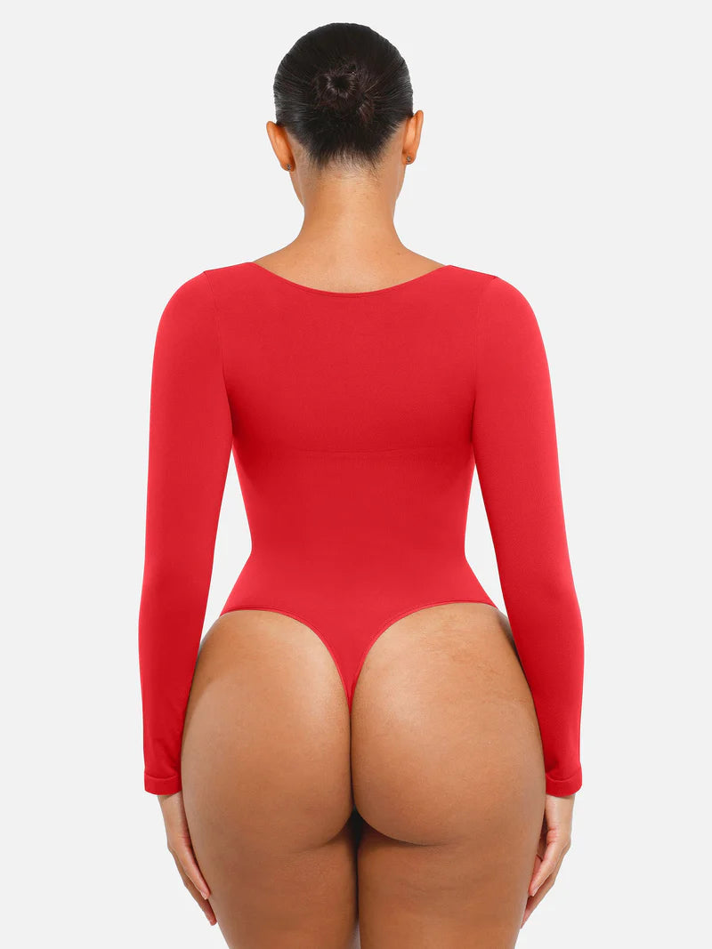 Madella Seamless Long Sleeve Tummy Control Thong Bodysuit