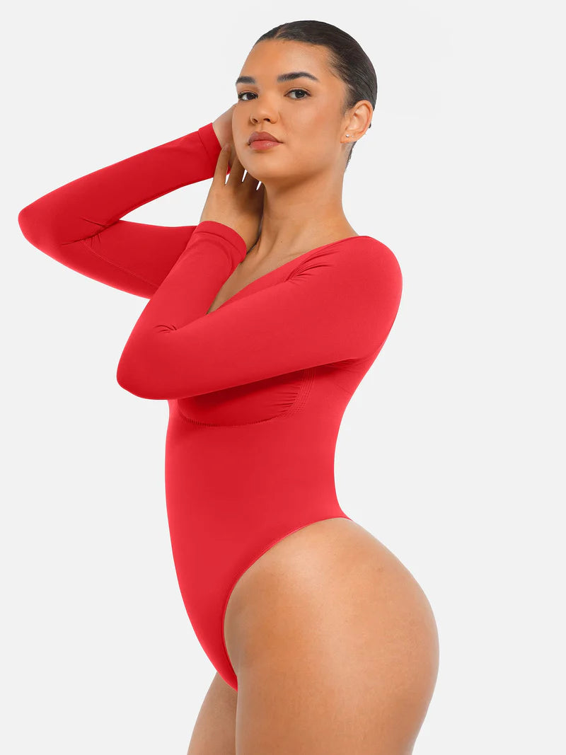 Madella Seamless Long Sleeve Tummy Control Thong Bodysuit