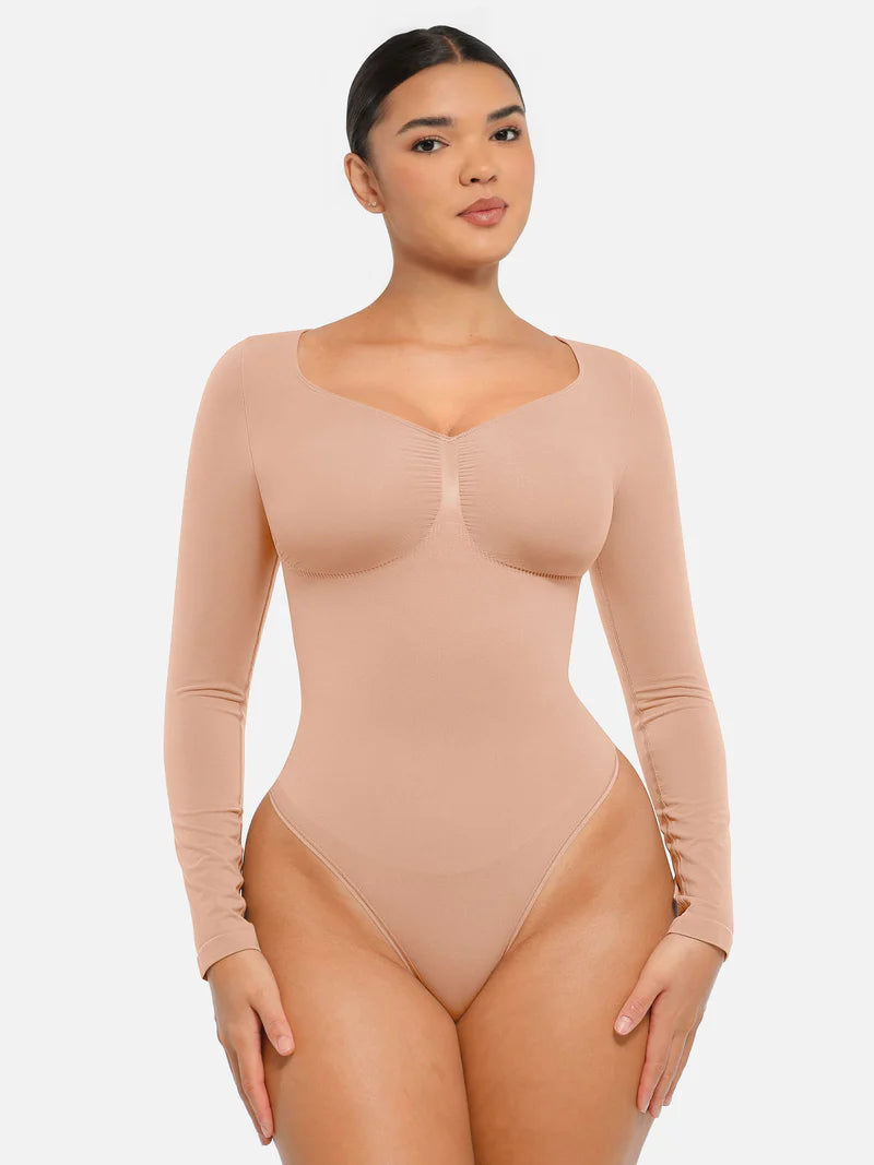 Madella Seamless Long Sleeve Tummy Control Thong Bodysuit