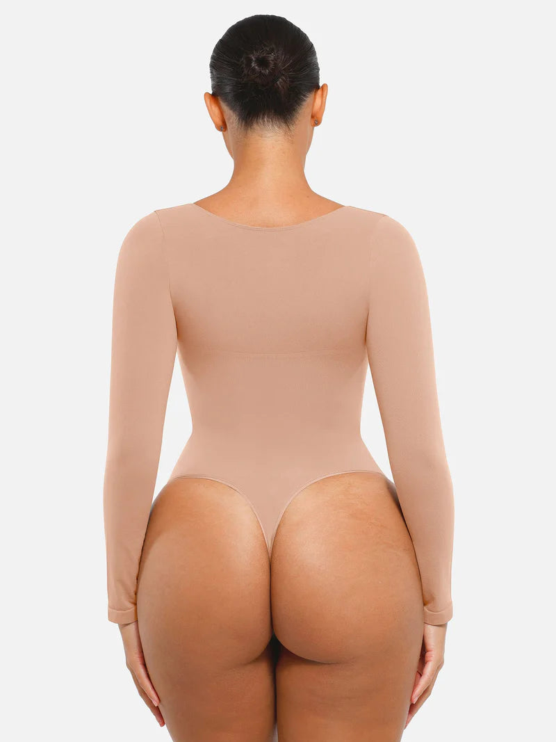 Madella Seamless Long Sleeve Tummy Control Thong Bodysuit