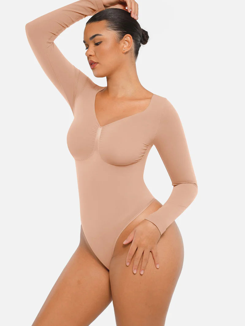 Madella Seamless Long Sleeve Tummy Control Thong Bodysuit