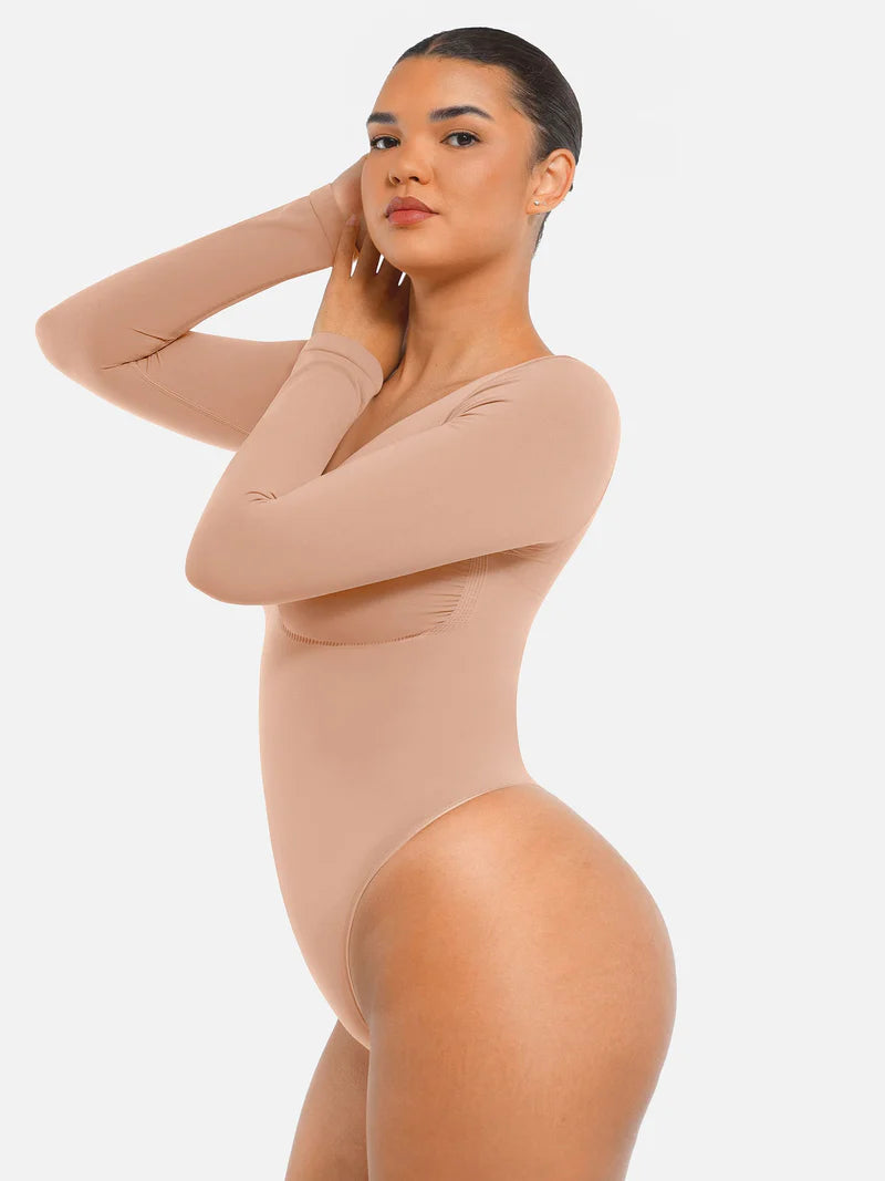 Madella Seamless Long Sleeve Tummy Control Thong Bodysuit