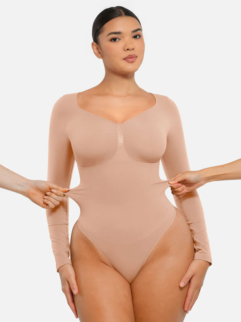 Madella Seamless Long Sleeve Tummy Control Thong Bodysuit