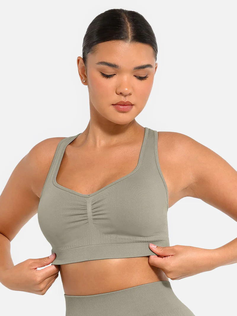 Madella Seamless Racerback Sports Bra with Removable Pads and Support Fit